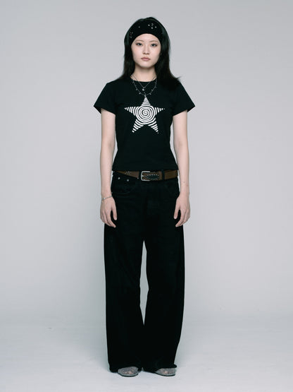 Star cropped T-shirt　（Black)