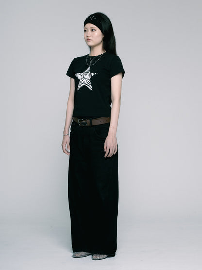 Star cropped T-shirt　（Black)