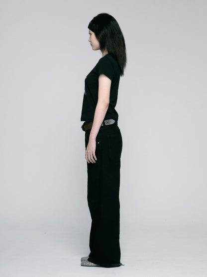 Star cropped T-shirt　（Black)