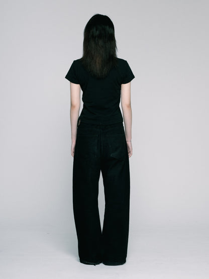 Star cropped T-shirt　（Black)