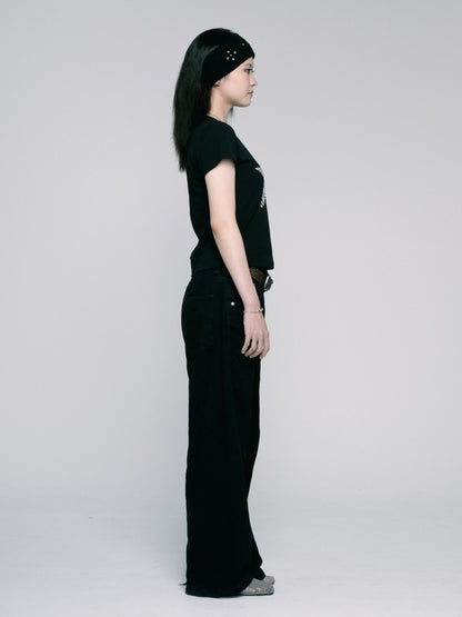 Star cropped T-shirt　（Black)