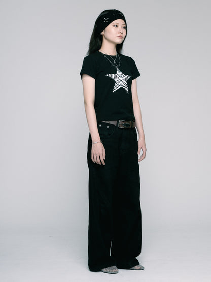 Star cropped T-shirt　（Black)