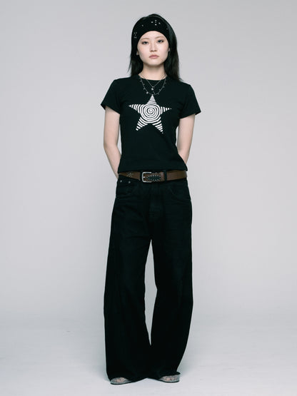 Star cropped T-shirt　（Black)
