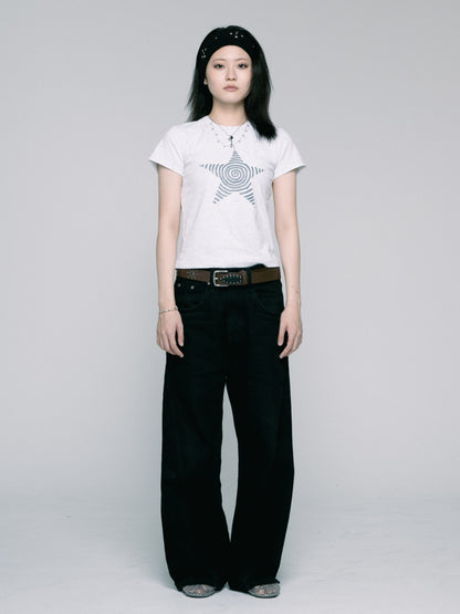 Star cropped T-shirt　（White)