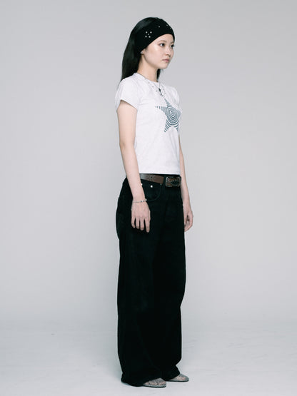 Star cropped T-shirt　（White)