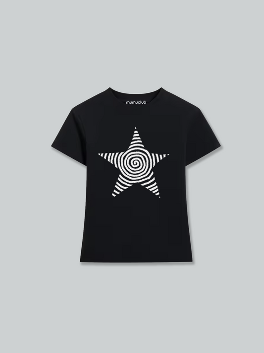 Star cropped T-shirt　（Black)
